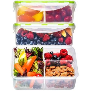 FIT Bento Box Lunch Containers (3 Pack, 39 Ounces) – Bento Boxes for Adults, Lunch Boxes for Kids, 3 Compartment Food Containers with Lids, Bento Lunch Box, Leakproof