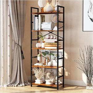 CosyStar 5-Tier Tall Bookcase, Rustic Wood and Metal Standing Bookshelf, Industrial Vintage Book Shelf Unit, Open Back Modern Office Bookcases
