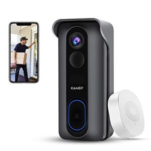 KAMEP [2022 Upgraded] Wireless WiFi Video Doorbell Camera with Chime HD 1080P Waterproof Home Security Doorbell Camera Battery Powered with 2-Way Audio, Motion Detection ,IR ,Wide Angle,Cloud Storage
