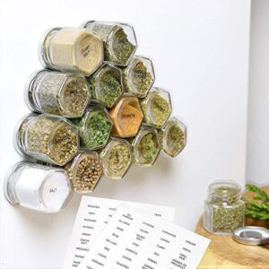 Impresa 15 Pack Magnetic Spice Jars – Hexagon Glass Spice Jars With Stainless Steel Strong Magnet Lids – Space Saving Storage For Dry Herbs And Spices – For Fridge, Backsplash and More