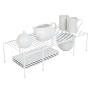 Smart Design Kitchen Storage Expandable Shelf Rack w/ Scratch Resistant Feet – Steel – Rust Resistant Finish – for Cups, Dishes, Cabinet & Pantry Organization – Kitchen (16 x 32.5) [White]