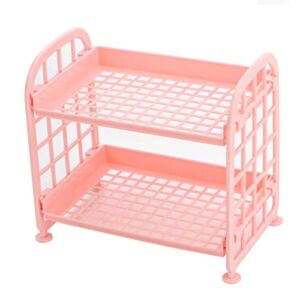 UnnFiko 2-Layers Table Shelf Organizer, Adjustable Plastic Storage Rack Shelf Square Basket Desk Stand Table Storage Organizer Shelves (Pink)