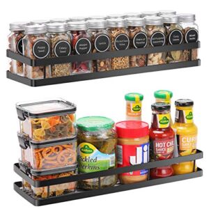 Scnvo Spice Rack Organizer Wall Mounted 2 Pack, Floating Shelves Storage for Pantry Cabinet Door, Sturdy Hanging Organizer for Kitchen, Bathroom, Black