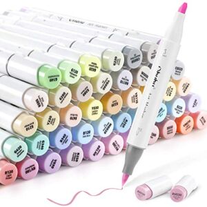 Ohuhu Pastel Markers Brush Tip – 48 Pastel Colors of Sweetness – Double Tipped Alcohol Markers for Artist Adults’ Coloring Sketching Illustration – Art Marker Set Dual Tip Brush & Chisel – Honolulu