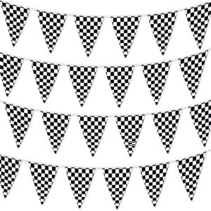 Checkered Flags Black and White 100’ FT Pennant Racing Banner | NASCAR Theme Party Decoration Plastic Flag | Race Car Parties Décor | Decorative Birthday BBQ Bar Hanging Accessories | 1 Banner