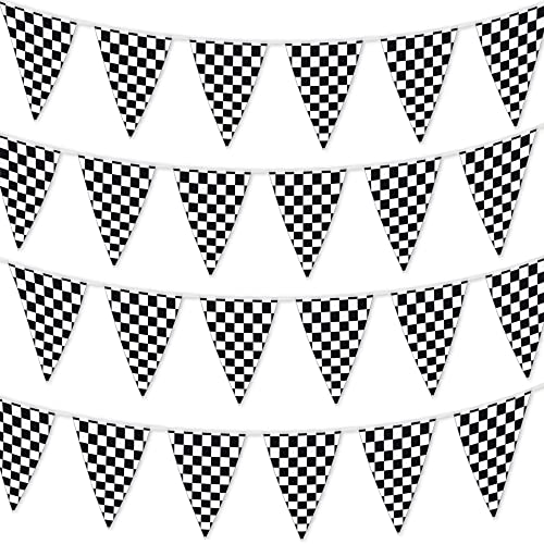 Checkered Flags Black and White 100’ FT Pennant Racing Banner | NASCAR Theme Party Decoration Plastic Flag | Race Car Parties Décor | Decorative Birthday BBQ Bar Hanging Accessories | 1 Banner | The Storepaperoomates Retail Market - Fast Affordable Shopping