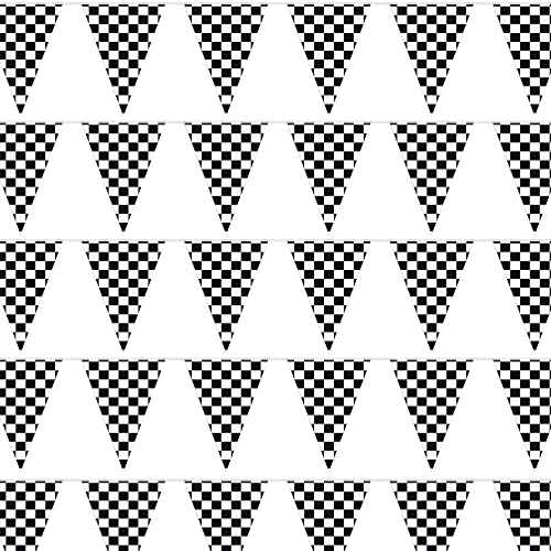 Checkered Flags Black and White 100’ FT Pennant Racing Banner | NASCAR Theme Party Decoration Plastic Flag | Race Car Parties Décor | Decorative Birthday BBQ Bar Hanging Accessories | 1 Banner | The Storepaperoomates Retail Market - Fast Affordable Shopping