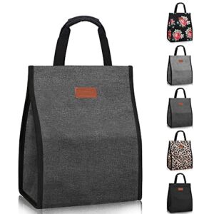 Lunch Bags for Women,Waterproof Reusable Lunch Tote with Internal Pocket，Lunch Tote bag for Work/School/Travel/Picnic (Charcoal Grey)
