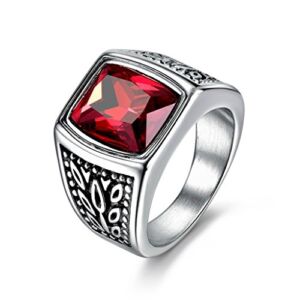 Promsup Mens Square Red Garnet Ruby Stainless Steel Solitaire Wedding Band Rings Jewelry (9)