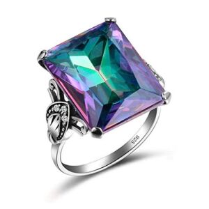 Phonphisai shop 4.3CT Mystic Rainbow Topaz 9-2-5 Silver Ring Women Wedding Engagement Size6-10 (10)