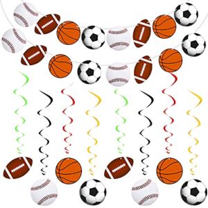 18 Pieces Sports Party Decorations Sports Themed Birthday Party Supplies 2 Pieces Sports Theme Banner and 16 Pieces Hanging Swirl Sports Bunting Basketball Football Soccer Baseball Paper Garland