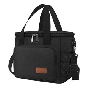Femuar Lunch Bags for Women/Men, Insulated Lunch Bag for Work Office School Picnic – Lunch Cooler Bag Leakproof Lunch Box with Adjustable Shoulder Strap – Black