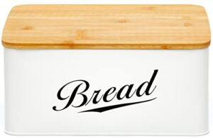 RoyalHouse Modern Metal Bread Box with Bamboo Cutting Board Lid, Bread Storage, Bread Container for Kitchen Counter, Kitchen Decor Organizer, Vintage Kitchen