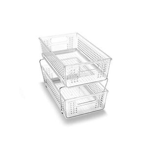 madesmart 2 Tier Organizer, Multi-Purpose Slide-Out Storage Baskets with Handles, Pack of 1, Clear