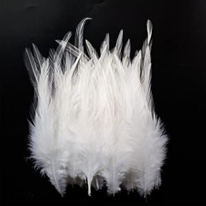 100PCS Saddle Hackle Rooster Feather for Crafts, 5-7 inch Natural Pheasant Neck Feathers DIY Pendant Earrings Dream Catcher-White