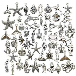 Youdiyla 100pcs Summer Beach Charms Collection, Bulk Marine Sea Animal Life Nautical Charms Metal Pendant Craft Supplies Findings for Necklace and Bracelet Jewelry Making (HM292)