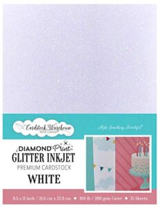 White Diamond Print Glitter Inkjet Premium Cardstock – 8.5 x 11 inch – 104lb / 280gsm Cover – 15 sheets from Cardstock Warehouse