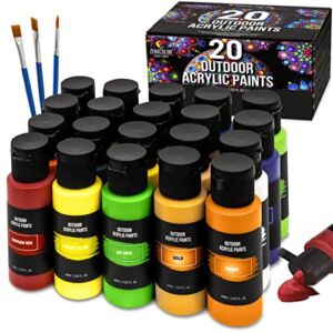 Craft paint ,Indoor/ Outdoor acrylic paint set (2oz)- 20 Tubes 2 with Glow in the Dark Effect – Art supplies for Adults – For multiple use- Woods, Leather , Metal & Fabric Paint & Paint for rocks
