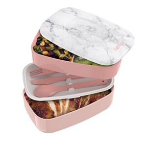 Bentgo Classic – All-in-One Stackable Bento Lunch Box Container – Modern Bento-Style Design Includes 2 Stackable Containers, Built-in Plastic Utensil Set, and Nylon Sealing Strap (Blush Marble)