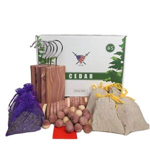 Moth Repellant for Clothes (65 Pack) – Cedar Hangers, Rings, Balls, Sachets and Dried Lavender Flower Sachets. Premium Quality USA Wood for Closet/Drawers, Protect Clothing with Home Fragrance to Love