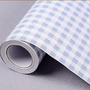 Yifely Blue & White Checkered Pattern Furniture Protective Paper Self-Adhesive Shelf Liner Dresser Drawer Decor Sticker 17.7 Inch by 13 Feet