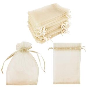 100 Pack 4×6 Inch Mini Sheer Drawstring Organza Transparent Bags Jewelry Sack Pouches for Wedding, Party Decorations, Arts & Crafts Gifts (Ivory)