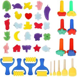 Paint Sponges for Kids, YGDZ 39pcs Early Learning Toddlers Sponge Paint Brushes Stamps Foam Art Craft Drawing Tools