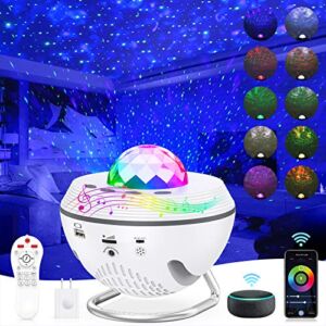 Star Projector 8 in 1 Night Light Smart WiFi Galaxy Projector Work with Alexa & Google Assistant, Ocean Star Light Projector with Bluetooth Music Remote Control & Timer for Kids Bedroom Game
