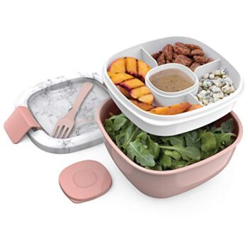 Bentgo® Salad – Stackable Lunch Container with Large 54-oz Salad Bowl, 4-Compartment Bento-Style Tray for Toppings, 3-oz Sauce Container for Dressings, Built-In Reusable Fork & BPA-Free (Blush Marble) | The Storepaperoomates Retail Market - Fast Affordable Shopping