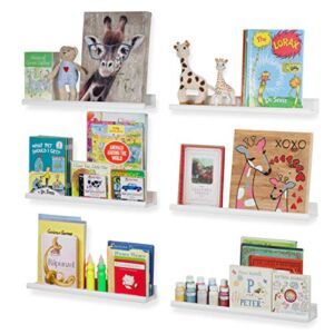 Wallniture Boston Floating Shelves for Kids Room Decor, 22″ White Picture Ledge for Picture Frames, Kids Bookshelf, Toddler Toys, Set of 6