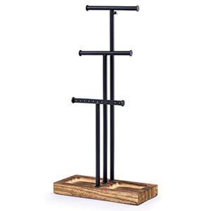 Love-KANKEI Jewelry Organizer Stand Metal & Wood Base and Large Storage Necklaces Bracelets Earrings Holder Organizer Black and Carbonized Black