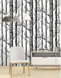 LIFAVOVY Birch Tree Wall Paper Roll Peel and Stick Black and White Wood Wallpaper Self Adhesive for Kitchen Countertop Cabinet Furniture Bedroom Decor 17.7 Inch x 32.8 FT
