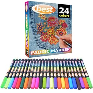 Best Fabric Markers (Pack of 24 Pens) Non-Toxic – Set of 24 Individual Colors – No Duplicates – Bullet Tip – Machine Washable Paint – Perfect for Writing on Clothes, Clothing, Jeans, Pants, and Shirts