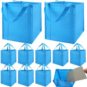 Set of 10 Reusable Grocery Bags Heavy Duty Shopping Bags Large Grocery Totes with Reinforced Bottom Super Sturdy Handles Washable, Blue