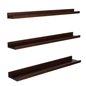 AZSKY 36 Inch Floating Shelves for Wall Set of 3 Espresso Wall Mounted Picture Ledge Shelf Wooden Wall Shelf Floating Bookshelves for Living Room Bedroom Kitchen Bathroom 3 Different Sizes