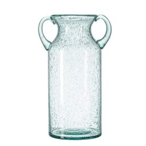Flower Vase Glass Elegant Double Ear Decorative Handmade Air Bubbles Bluish Color Glass Vase for Centerpiece Home Decor (Large)