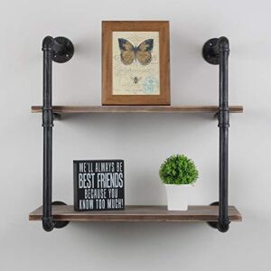 Industrial Floating Shelves Wall Mount,24in Rustic Pipe Wall Shelf,2-Tiers Wall Mount Bookshelf,DIY Storage Shelving Floating Shelves,Wall Shelving Unit,Wall Book Shelf for Home ,Black Brushed Silver