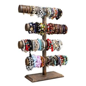 LadyRosian 4 Tier Wooden Display Jewelry Accessory Stand Jewelry Bracelet Holder Bangle Watch Necklace Storage Jewelry Holder Stand Display Organizer, Brown