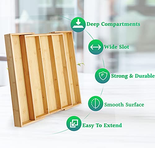 OMISSA Bamboo Expandable Drawer Organizer for Utensils Holder, Adjustable Cutlery Tray, Wood Drawer Dividers Organizer for Silverware, Flatware, Knives in Kitchen, Bedroom, Living Room | The Storepaperoomates Retail Market - Fast Affordable Shopping