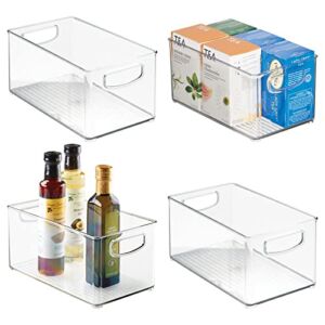 mDesign Plastic Kitchen Organizer – Storage Holder Bin with Handles for Pantry, Cupboard, Cabinet, Fridge/Freezer, Shelves, and Counter – Holds Canned Food, Snacks, Drinks, and Sauces – 4 Pack – Clear