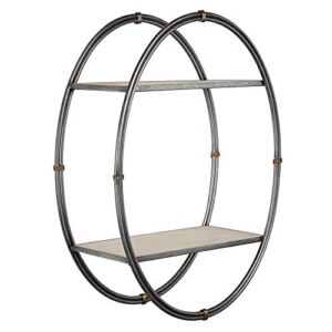 American Art Décor Wood and Metal Hanging Oval Wall Shelf and Rack – Farmhouse Décor