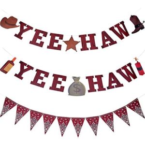 3 Pieces Cowboy Banner Yee Haw Banner Bandana Pennant Banner Wild West Party Accessory for Western Cowboy Party Themed Decoration