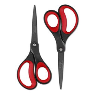 LIVINGO 2 Pack 8″ Titanium Non-Stick Scissors, Professional Stainless Steel Comfort Grip, All-Purpose, Straight Office Craft Scissors for DIY(Red/Black)