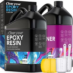 Clear Pour 2 Gallon Epoxy Resin Kit – Clear Epoxy Resin for Countertop, Table Top, Art, Craft, DIY, Wood & Resin Molds (1 Gallon x 2)