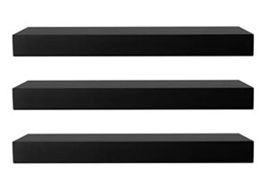 Kiera Grace Set of Three Maine Simple & Classic Decorative Engineered Wood Floating Wall Shelves for Home, Room, & Office, 16″ L x 5″ W x 1.5″ H, Black