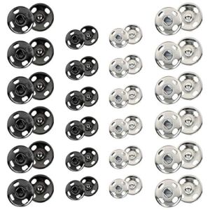 Kenkio 120 Sets Sew-on Snap Buttons Metal Snaps Fasteners Press Studs Buttons for Sewing , 8 mm and 10 mm,Black and Silver