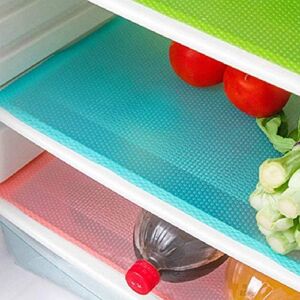Beairain 8 Pcs Refrigerator Mats Shelf Liner Washable Fridge Shelf Liners for Drawers Vegetables, Table Kitchen Cupboard Plastic Placemats Refrigerator Liners for Shelves Red/2 Green/2 Blue/4