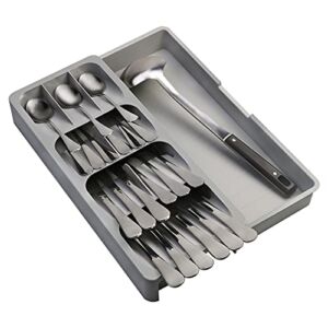 KAKUNM Flatware Drawer Organizer Expandable Adjustable Utensils Silverware Tray for Drawer, Spoon Knife and Fork Partition Storage,Large, Gray