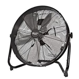 Comfort Zone CZHV20S 20” 3-Speed High-Velocity Slim Industrial Drum Fan, All-Metal Construction, 180-Degree Adjustable Tilt, Large Knobs to Lock Tilt Angle, 5-Aluminum Blades, and Carry Handle, Black