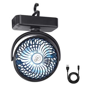 REENUO 5000mAh Camping Fan with LED Lights, 40 Hours Max Working Time Tent Fan with Hanging Hook, Rechargeable Battery Operated Desk Fan for Home & Office